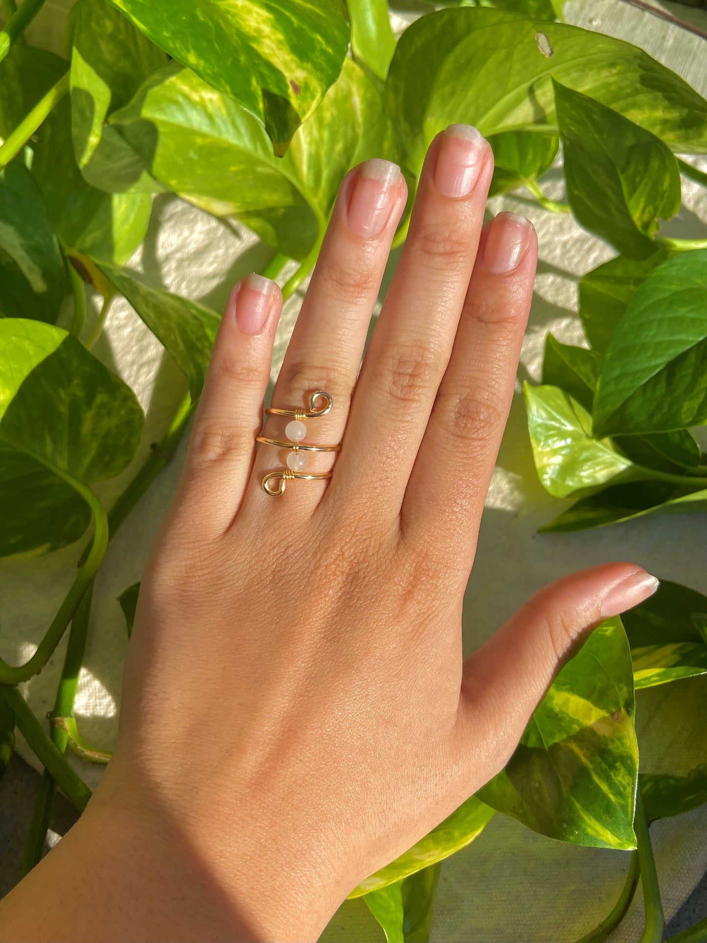 Rose Quartz Double Band Wire Ring