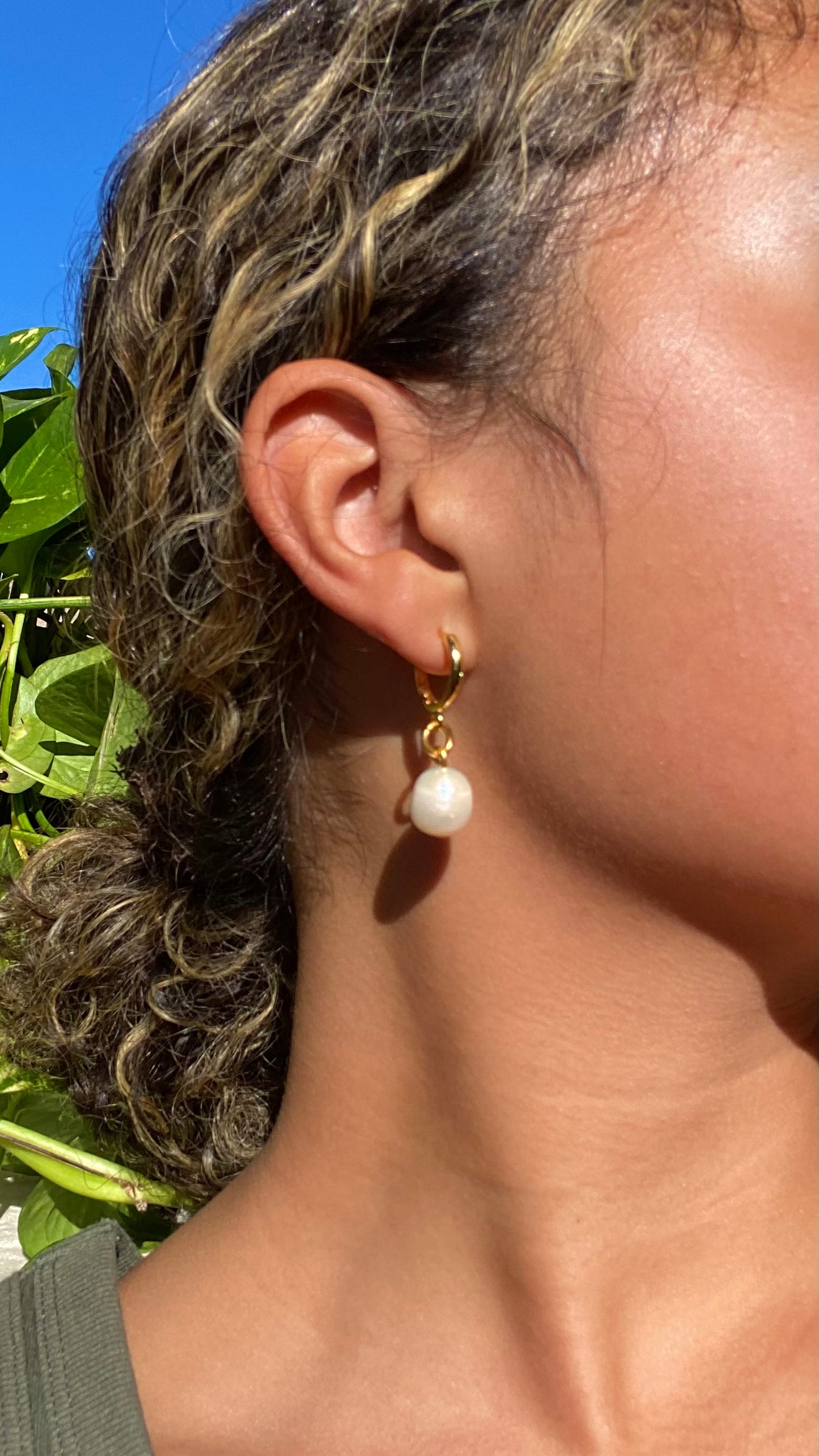 Freshwater Rice Pearl Hoop Earrings