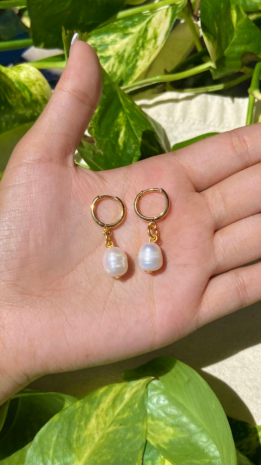 Freshwater Rice Pearl Hoop Earrings