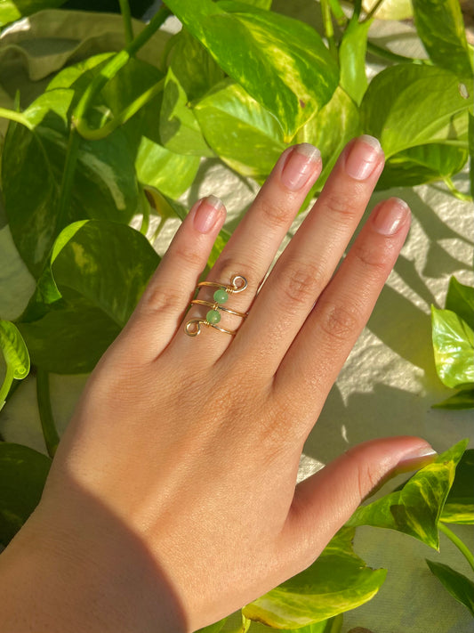 Green Aventurine Double Band Wire Ring