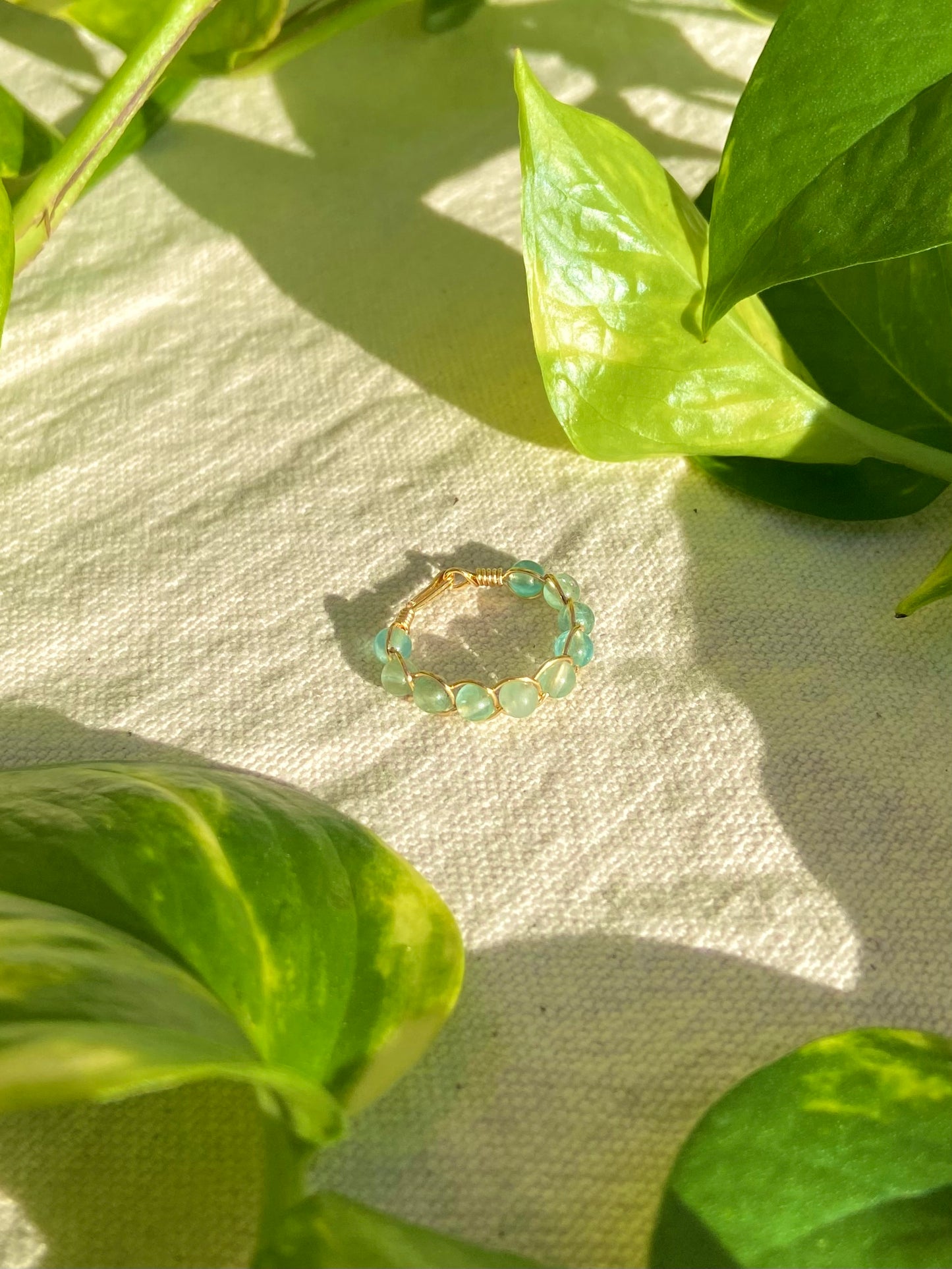 Aqua Apatite Braided Wire Ring